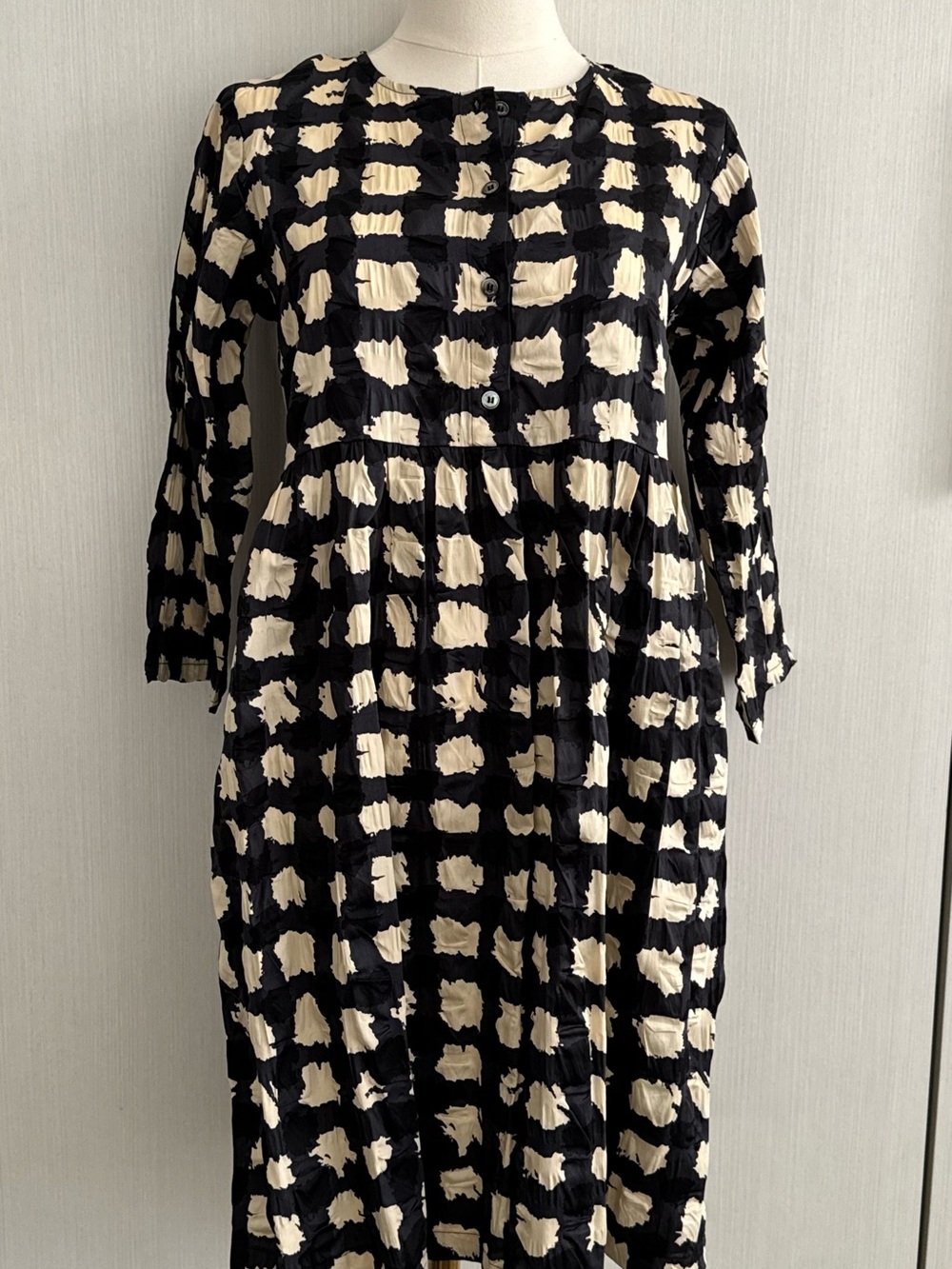 Sea New York Black and Cream Long Sleeve Patterned Dress